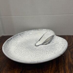 Mid Century Speckled Ceramic Catchall Dish Black White Spatter MCM Decor